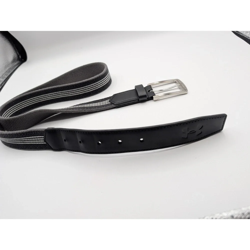 Under Armour Men's Stretch Web Golf Belt Gray Black Stripe Size 38 Adjustable